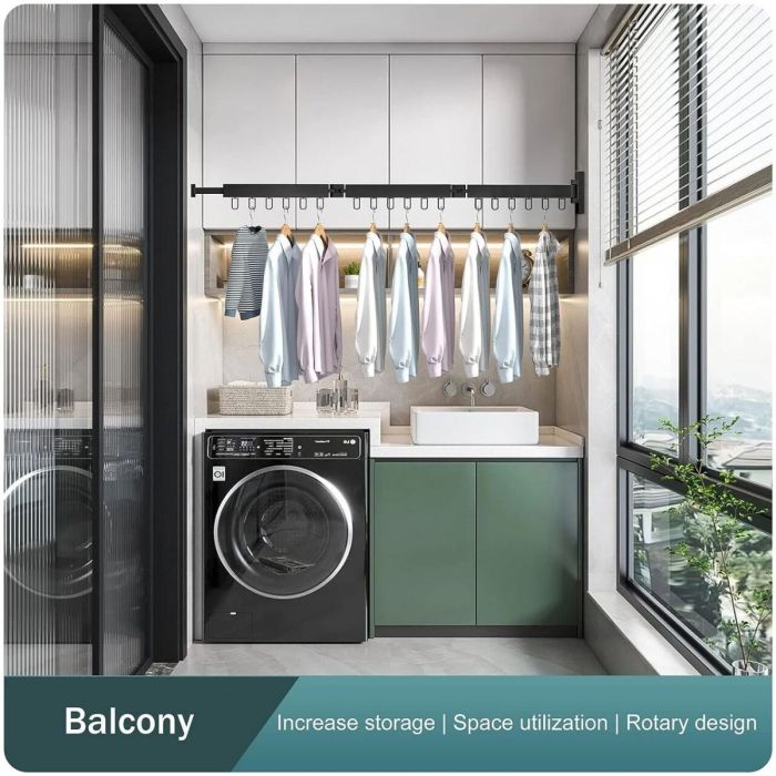 Wall Mounted, Retractable Clothing Rack 130 x cm