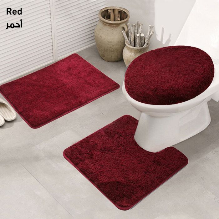 bathroom_floor_mat_3pcs_setred