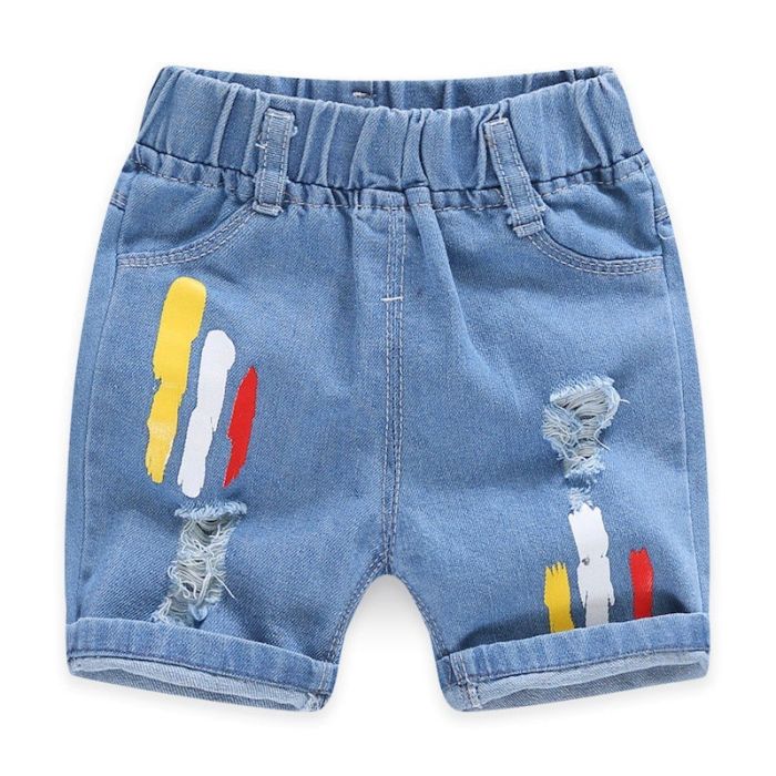 Color Striped Design Summer Denim Shorts For Boys