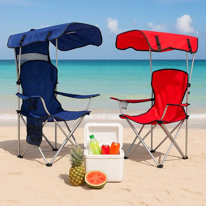 テーブル・チェア・ハンモック camper.chel! Foldable Beach Chair with Cup Holder and Canopy