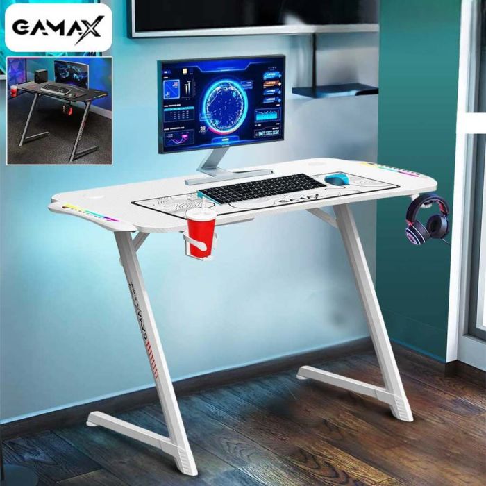 Z Shaped Carbon Fiber RGB Gaming Desk with Mouse Pad by Gamax