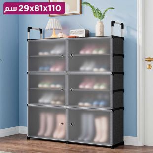 خزانة أحذية عصرية بـ 6 أبواب شفافة مع تصميم مقبض علوي 110 × 81 × 29 سم