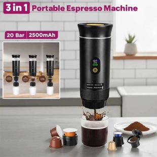 3 in 1 portable espresso machine with 20-bar pressure, 7500mAh battery, and support for ground coffee and capsules - Sheeel Kuwait Offers