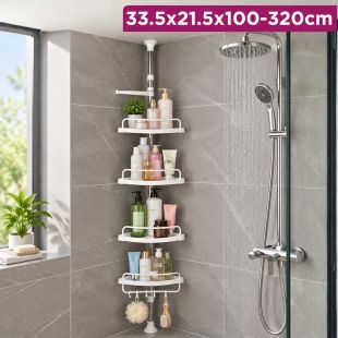 4-Tier Adjustable Corner Shower Caddy 33.5 × 21.5 × 100–320cm