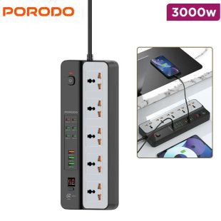 Porodo 3000W Multi-Outlet Power Strip with 5 Sockets and 9 USB Ports