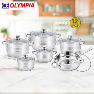 12 PCS Cook Ware Set by OLYMPIA- Silver