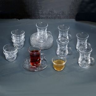 طقم فناجين قهوة و شاي مع أطباق صغيرة 18 قطعة نحاسي ذهبي