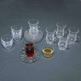 طقم فناجين قهوة و شاي مع أطباق صغيرة 18 قطعة نحاسي فضي