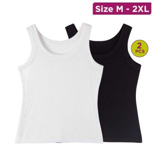 Black and White Plain Sleeveless Blouse For Women 2Pcs Set