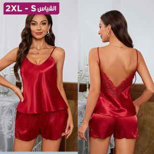 طقم نوم دانتيل حريري للسيدات