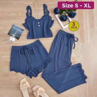 Three-Piece Lace Pajama Set for Women