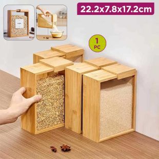 Bamboo Wood Slide Cover Grain Storage Box 1 Pcs