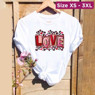 Women`s Summer Oversized Round Neck Short Sleeve Basic Top - Red Love