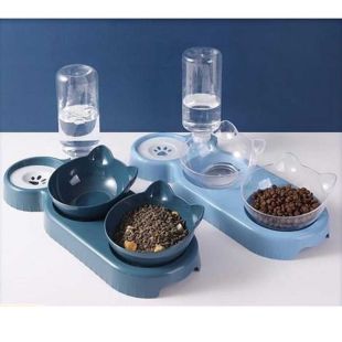 Dual Pet Food Bowl with 500ml Automatic Water Dispenser