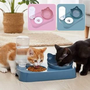Cat Ear Design Feeding Bowl with 500ml Automatic Water for Cats