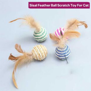 لعبة كرة سيزال وريش للخدش 1 قطعة للقطط - ألوان متنوعة