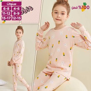 طقم بيجامة خريفي قطن كلاسيكية بأكمام طويلة للبنات