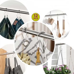 Multi-purpose Stainless Steel Double Hooks Set -  12 Pcs
