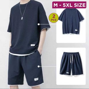 Plain Short Sleeve Sports Shorts Set 2Pcs Set For Men