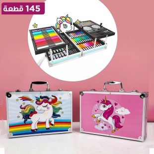 مجموعة أدوات رسم وتلوين للأطفال يونيكورن 145 قطعة