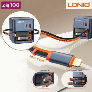 شاحن مكتبي GaN بقدرة 100 واط مع كابلين قابلين للسحب من LDNIO