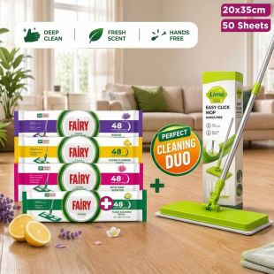 Lime Easy Click Mop Cleaning Set with Fairy Floor Cleaning Towel Wipes 20 &times; 35 cm (50 Sheets)