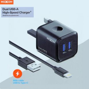 Dual USB-A High-Speed Charger with Lightning Cable By Moxom