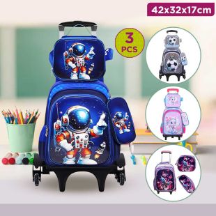 3 Pcs School Trolley Bag Set