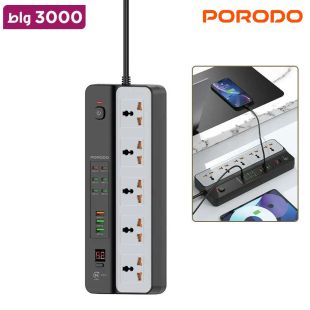 وصلة إشتراك كهربائي متعددة المنافذ 3000 واط مع 5 مقابس و9 منافذ USB من Porodo