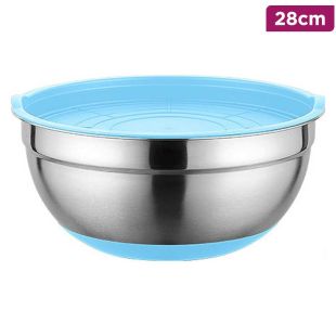 Stainless Steel Mixing Bowl with Lid and Non-Slip Base - 28 cm