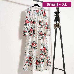 Sumptuous Long Printed Chiffon Dress for Women