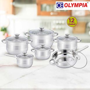 طقم أواني طهي 12 قطعة من OLYMPIA - فضي