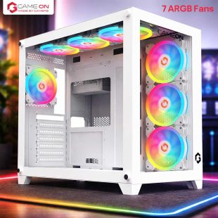 GAMEON Emperor Artic Series Mid Tower Gaming Case with 7 ARGB Fans - White