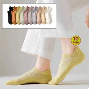 Summer Mesh Ankle Boat Socks for Women - 10 Pairs