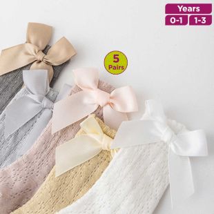 Mesh Bowknot Tube Socks for Girl Assorted Colors - 5 Pairs
