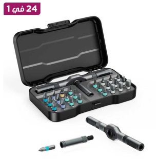 طقم مفكات 24 في 1 مع رؤوس متعددة ومقبض على شكل حرف T