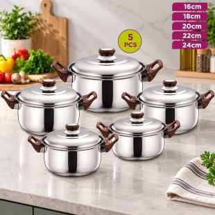 5-Piece Stainless Steel Cookware Set in Various Sizes