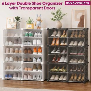 6 Layer Double Shoe Organizer with Transparent Doors