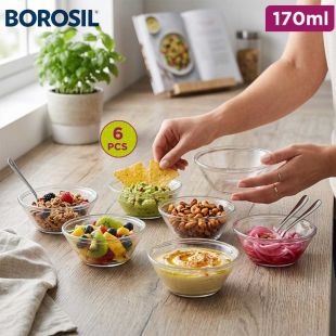 Borosil Set of 6 Borosilicate Glass Serving Bowls 170 ml