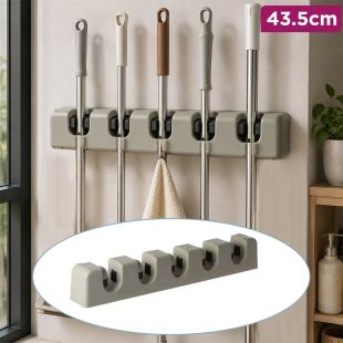 Wall-Mounted Mop and Broom Organizer with 5 Holders