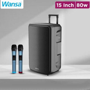 Wansa 80W Trolley Speaker 15 Inch with Dual Mic