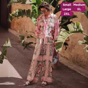 Elegant Printed Long Sleeve Linen Set for Women