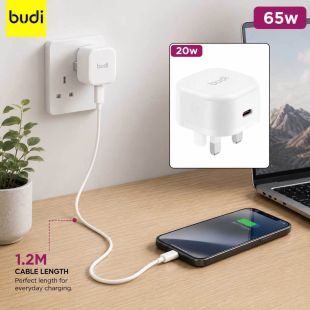 20W Wall Charger with 65W Type-C to Type-C Cable by Budi