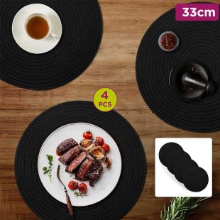 Set of 4 Heat Resistant Round Cotton Placemats 33 cm