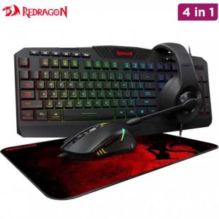 4-in-1 Gaming Set with Keyboard, Mouse, Headset, and Mouse Pad by Redragon