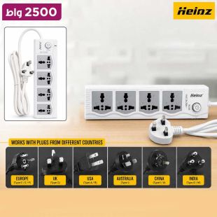 مشترك كهربائي 2500 واط مع 4 منافذ AC ومفتاح تشغيل من Heinz
