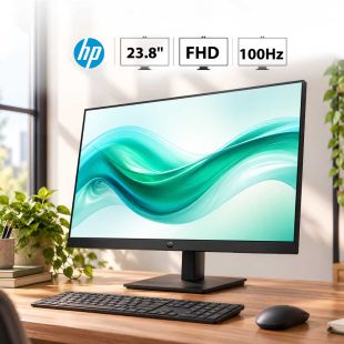 شاشة قياس 23.8 بوصة دقة Full HD تردد 100 هرتز مع ستاند قابل لتعديل الارتفاع منافذ HDMI و DisplayPort و VGA من HP