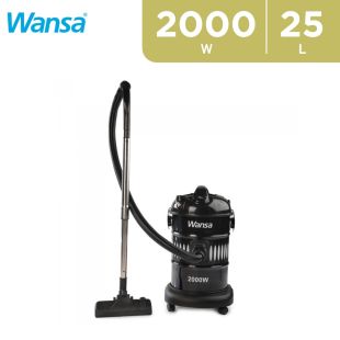 مكنسة كهربائية إسطوانية 25 لتر 2000 واط من Wansa - أسود