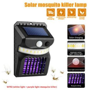 مصباح حائط بالطاقة الشمسية مع مستشعر حركة وضوء UV لطرد الحشرات