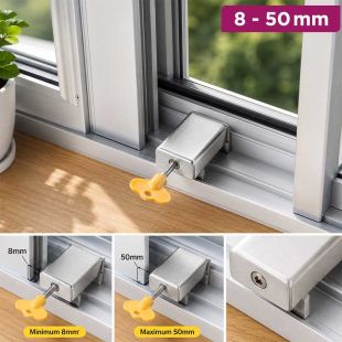 Adjustable Stainless Steel Sliding Window Lock with Key 8-50mm